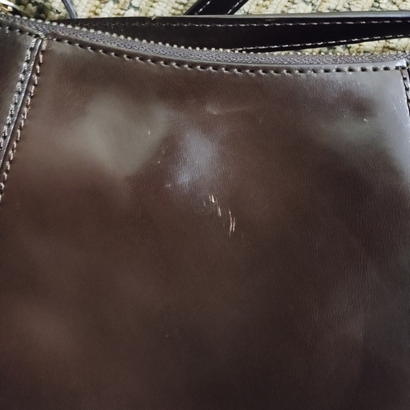 Vintage Monsac Leather Crossbody Bag Original Brown Purse Zip Top Clean - Picture 7 of 11